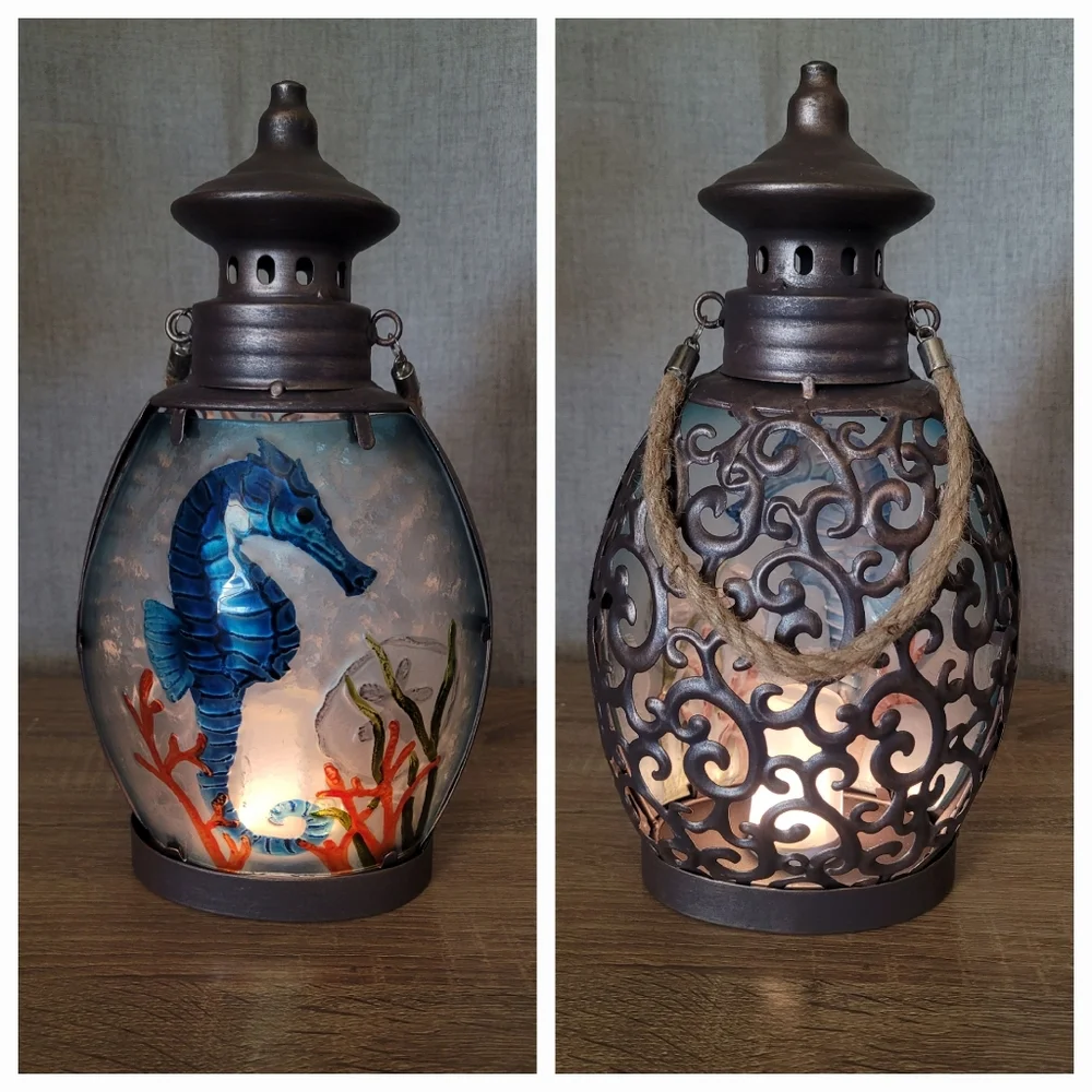 Oceanic Seahorse Lantern with Blue and Brown Accents